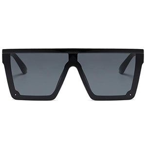 LKEYE - Oversize Shield Flat Top Square Sunglasses Siamese Rimless Lens LK1717 C1 Black/Gray
