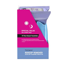 Load image into Gallery viewer, Neutrogena Day &amp; Night Wipes, Makeup Remover Face Cleansing Towelettes &amp; Night Calming Facial Cloths, 100% Plant Based Fibers Wipe Away Dirt, Alcohol-Free, 3 Packs of 25 ct, 75 ct
