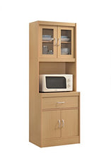 Load image into Gallery viewer, Hodedah Long Standing Kitchen Cabinet with Top &amp; Bottom Enclosed Cabinet Space, One Drawer, Large Open Space for Microwave, Beech
