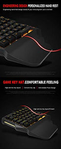 CHUNUO One-Handed Mechanical Gaming Keyboard, USB Wired Rainbow Letters Glowing Luminous with Wrist Rest, Gaming Keyboard Set (Keyboard + Ordinary Mouse)