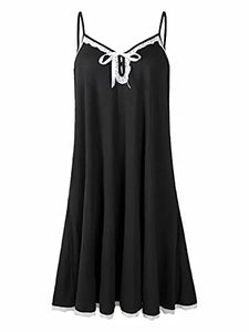 Jollielovin Women Plus Size Cami Dresses with Pockets and Adjustable Spaghetti Strap V Neck Sleepwear Women Nightgowns with Lace Loose Fit Black_2X