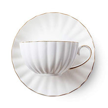 Load image into Gallery viewer, BTaT- Tea Cups and Saucers, Set of 6 (7 oz) with Gold Trim and Gift Box, Cappuccino Cups, Coffee Cups, White Tea Cup Set, British Coffee Cups, Porcelain Tea Set, Latte Cups, Espresso Mug, White Cup
