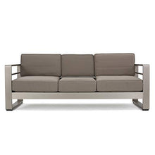 Load image into Gallery viewer, Christopher Knight Home Cape Coral Outdoor Loveseat Sofa with Tray, Khaki
