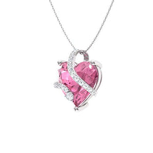 Load image into Gallery viewer, Diamondere Natural and Certified Heart Cut Pink Tourmaline and Diamond Wrap Heart Petite Necklace in 14k White Gold | 1.68 Carat Pendant with Chain
