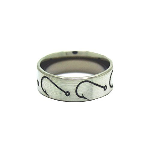 #1 Camo Fishing Hooks Ring - Fishing Wedding Band - Fish Hook Jewelry - Ring Size 12.5