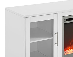 Walker Edison Furniture Company Modern Glass and Wood Fireplace Universal Stand with Open TV's up to 58" Flat Screen Living Room Storage Entertainment Center, White