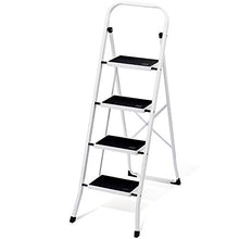 Load image into Gallery viewer, Delxo Folding 4 Step Ladder with Convenient Handgrip Anti-Slip Sturdy and Wide Pedal 300lbs Portable Steel Step Stool White and Black 4-Feet
