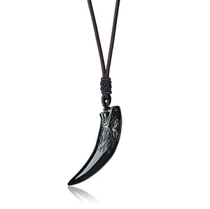 COAI Reiki Healing Wolf Tooth Black Obsidian Genuine Stones Pendant Necklace for Men