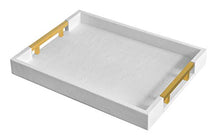 Load image into Gallery viewer, Home Redefined Modern Elegant 18"x12" Rectangle White Glossy Shagreen Decorative Ottoman Coffee Table Perfume Living Room Kitchen Serving Tray with Gold Polished Metal Handles for All Occasion's
