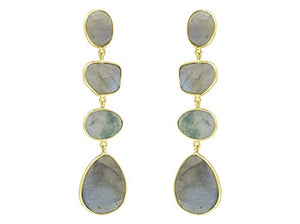 Large Labradorite Gold Plated Earring Silver 925, Green Moss Agate