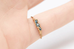 Triple Raw Blue Diamond Ring, Size 5, Yellow Gold, April Birthstone