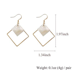 14k Gold Plated Square White Shell Drop Earrings La Raffine For Women Jewelry Wedding Geometric Earrings for Women Girl Gifts Present Valentines Birthday Anniversary Mothers Day Christmas（Golden）