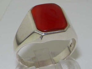 Gents Solid 925 Sterling Silver Natural Carnelian Mens Signet Ring - Size 13 - Sizes 6 to 13 Available