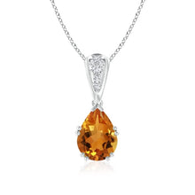 Load image into Gallery viewer, November Birthstone - Vintage Style Pear Citrine Drop Pendant Necklace with Diamonds in 14K White Gold (9x7mm Citrine)
