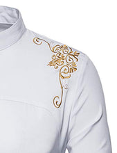 Load image into Gallery viewer, WHATLEES Mens Casual Hipster Mandarin Collar Slim Fit Long Sleeve Dress Shirts with Gold Embroidery T156 White Large

