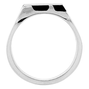 Sterling Silver Black Obsidian Ring for Men Square Triple Diagonal Solid Back Handmade, Size 9