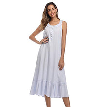 Load image into Gallery viewer, MZROCR Cotton Nightgowns for women Soft Sleeveless Night gown Long Nightdress for Ladies Button Down Pajama Dress Sleepwear Four seasons Light Blue
