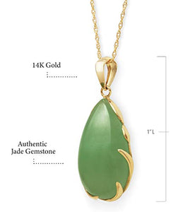 14k Gold Natural Jade Teardrop Necklace Pendant, 18 inch