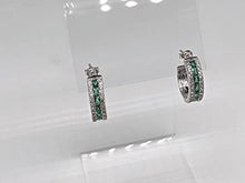 Load image into Gallery viewer, Silver Smile Sterling Silver Hoop Earrings | 2.5 CTW Dual Lab-Created White Topaz and Emerald Earrings With Push Backs | Baguette Huggie Earrings | Cute Earrings Aesthetic | Hanging Earrings
