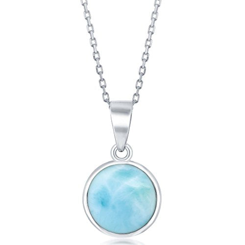Sterling Silver High Polish Bezel-Set Round Natural Larimar 18