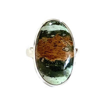 Load image into Gallery viewer, Passages- Earth Brown and Green AUSTRALIAN RARE CHROME CHALCEDONY (2.4 x 1.4 cm) Oval Cabochon Natural Gemstone, 925 Sterling Silver Ring Sz 9Jewellery.
