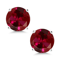 Load image into Gallery viewer, Gem Stone King 14K White Gold Red Created Ruby Stud Earrings For Women 2.00 Ct Round 6MM
