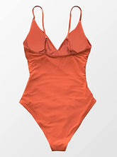 Load image into Gallery viewer, CUPSHE Women's V Neck Shirring Swimsuit,Orange, M
