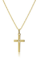 Load image into Gallery viewer, 14k Yellow Gold Solid Diamond-Accented Cross Pendant Necklace, 18&quot;
