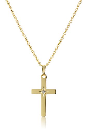 14k Yellow Gold Solid Diamond-Accented Cross Pendant Necklace, 18
