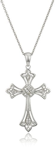 Amazon Collection Sterling Silver Diamond Accent Cross Pendant Necklace, 18
