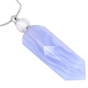 SUNYIK Blue Lace Agate Stone Essential Oil Diffuser Necklace for Women, Hexagonal Pointed Healing Crystal Perfume Bottle Pendant with Chain for Men, 28"