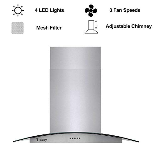 Load image into Gallery viewer, 36 inch Island Range Hood 700 CFM Ceiling Mount Hood Stainless Steel Stove Vent Hood with Tempered Glass, Push Button Controls, Mesh Filters