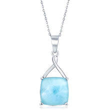 Load image into Gallery viewer, Sterling Silver High Polish Natural Larimar Square 18&quot; Pendant Necklace
