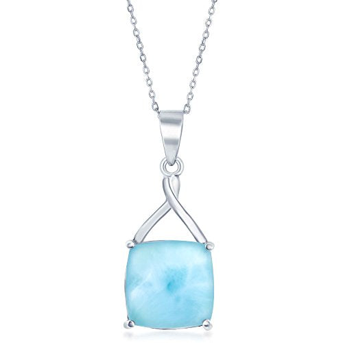 Sterling Silver High Polish Natural Larimar Square 18