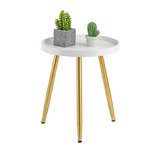 Load image into Gallery viewer, HuiDao Round Side Table Wooden Tray Table with Metal Tripod Stand Nightstand Coffee Table End Table for Living Room Bedroom Office Small Spaces, 18" H x 15”D (White &amp; Gold)
