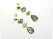 Load image into Gallery viewer, Large Labradorite Gold Plated Earring Silver 925, Green Moss Agate
