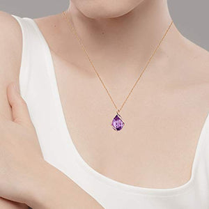 10k Rose Gold Genuine Pear-shape Amethyst Teardrop Pendant Necklace