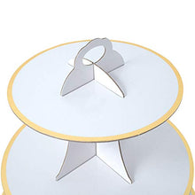 Load image into Gallery viewer, 2 Set White And Gold 3-Tier Round Cardboard Cupcake Stand for 24 Cupcakes Perfect for Oh Baby Bridal Shower Birthday Party Supplies (White)
