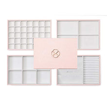 Load image into Gallery viewer, Vlando Stackable Jewelry Tray - Faux Leather Multi-Purpose Jewelry Accessories Display Storage and Earring Necklace Bracelet Rings Organizer (4-Layer w/Lid, Pink)
