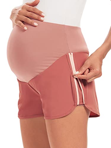 Glampunch Maternity Shorts Over Belly Active Quick-Dry Yoga Shorts Pregnancy Workout Running Short Pants Pink