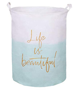 PFONB 19.7" X-Large Collapsible Laundry Basket,Waterproof Sturdy Lightweight Canvas Round Clothes Hamper Home Organizer, Gift Basket.(Life Green)