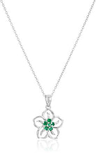 Load image into Gallery viewer, Amazon Collection Sterling Silver Created Emerald Flower Pendant Necklace, 18&quot;

