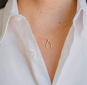 14k solid yellow gold wishbone necklace, Zoe Lev jewelry