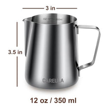 Load image into Gallery viewer, Milk Frothing Pitcher 12oz, Milk Frother Cup Steaming Pitcher Steamer Milk Jug Cup for Latte Art, Coffee Machine Espresso Accessories Barista Tools
