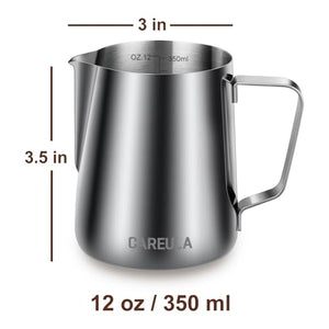Milk Frothing Pitcher 12oz, Milk Frother Cup Steaming Pitcher Steamer Milk Jug Cup for Latte Art, Coffee Machine Espresso Accessories Barista Tools