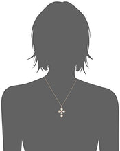 Load image into Gallery viewer, 14K Rose Gold over Sterling Silver Created Opal with Created Pink Sapphire Cross Pendant Necklace, 18&quot;

