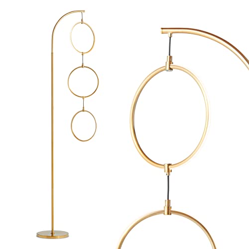 Load image into Gallery viewer, Brightech Nova Modern Floor Lamp - Contemporary Arc Tall Lamp with 3-Circle Ring-Style Pendant - Over The Couch Standing Lamp on Arching Pole - Eclectic Tall Lamp Matches Living Room Décor - Gold