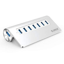 Load image into Gallery viewer, ORICO Aluminum 7 Port Super Speed USB3.0 Hub with 24W(12V/2A) Power Adapter and 3.3Ft. USB3.0 Cable Cord for iMac MacBook PC Laptop
