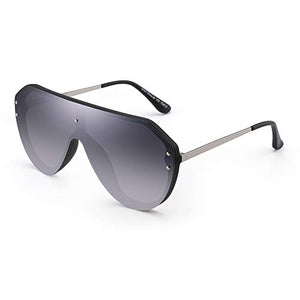 JIM HALO Oversized Shield Sunglasses Rimless Flat Top Mirror Glasses Women Men (Black Frame/Gradient Grey Lens)