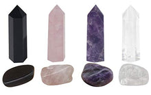 Load image into Gallery viewer, Luckeeper Healing Crystal Wands | 2&quot; Amethyst Crystal, Rose Quartz,Clear Quartz,Black Obsidian| 6 Faceted Reiki Chakra with 4 pcs Tumbled Crystals
